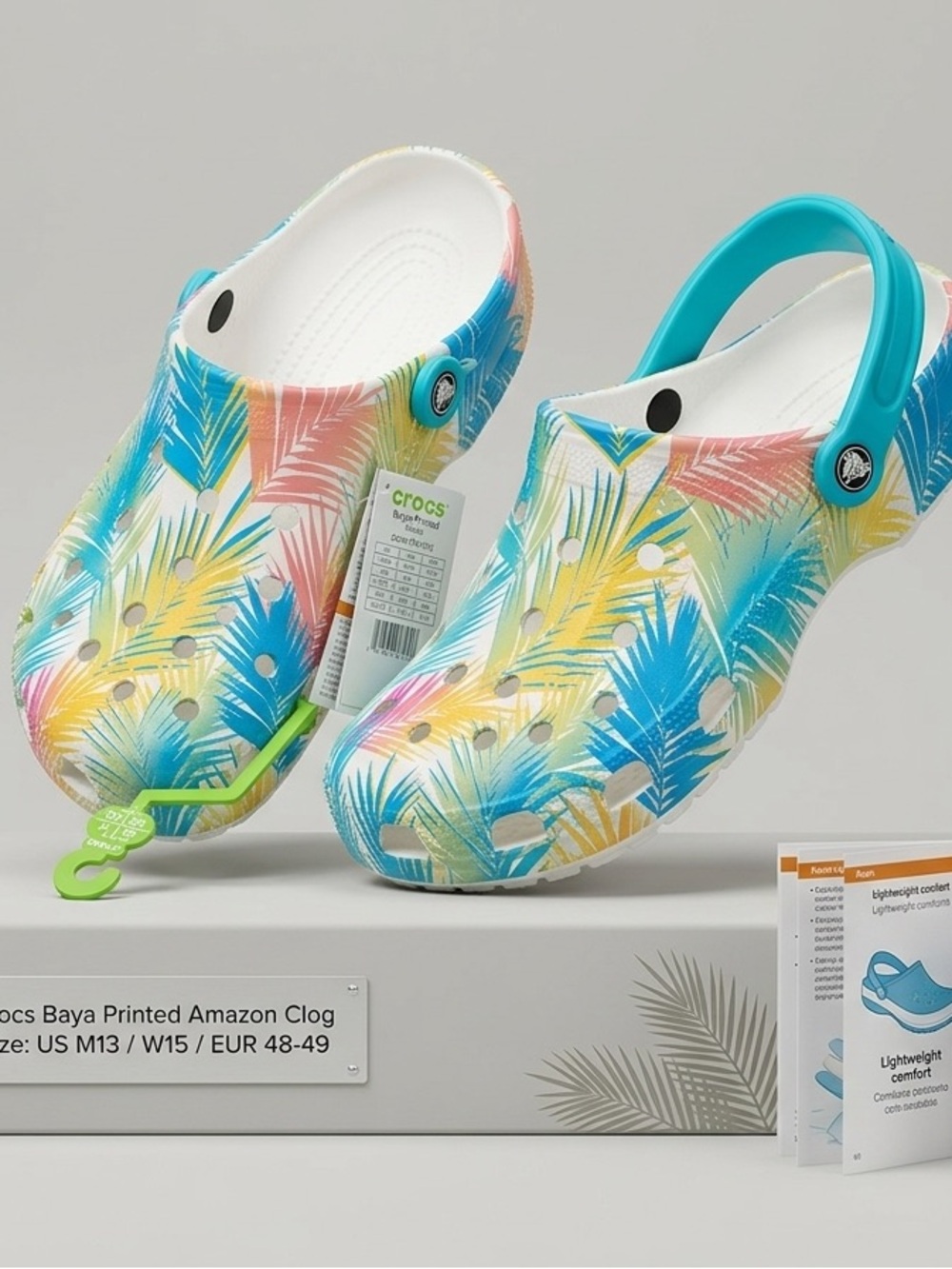 CROCS Baya Printed Clogs in Turquoise, Yellow & Pink Unisex man size 13 women 15